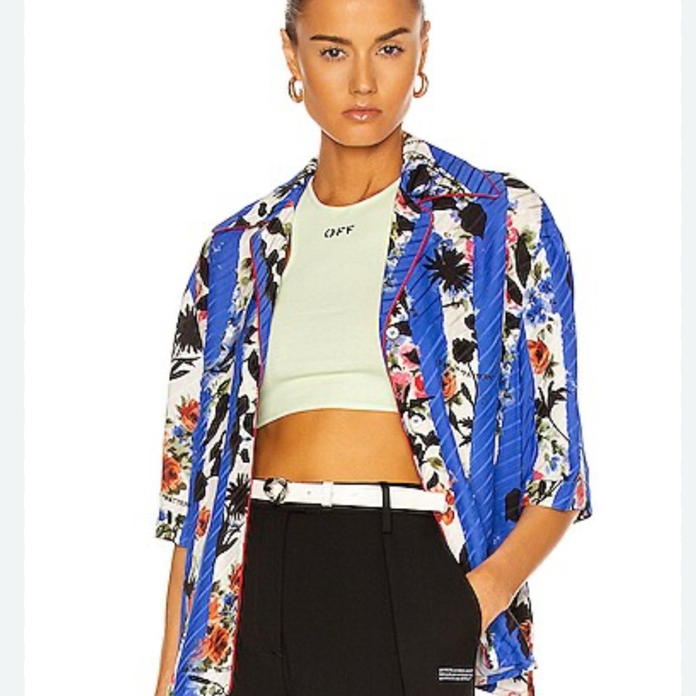 Floral and Striped Blue Blazer